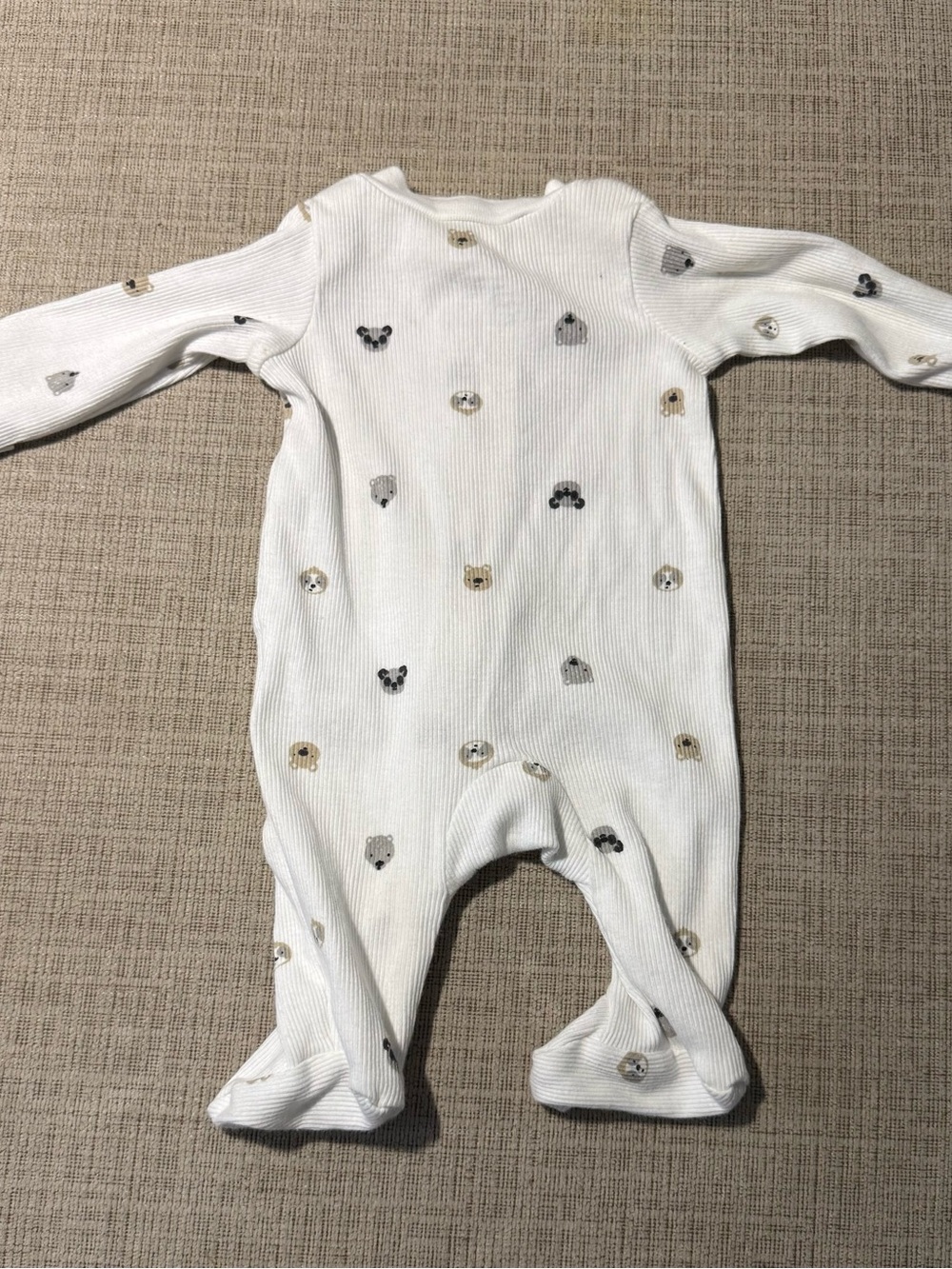 Carter's White Ribbed Footed One-Piece with Neutral Animal Faces